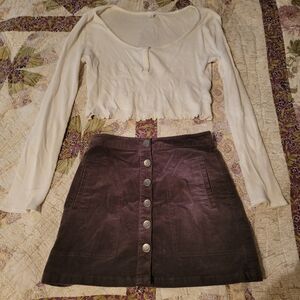 FOREVER 21 SMALL Gray Brushed Cotton Button  Skirt & COLSIE XL White Long Sleeve